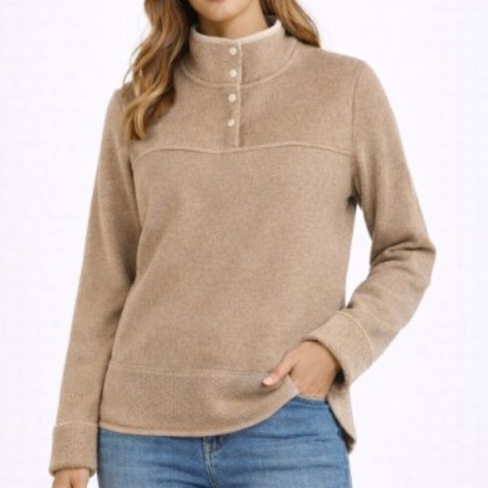 Eddie Bauer Snap-Collar Fleece Pullover – Women’s Small Heather Oatmeal